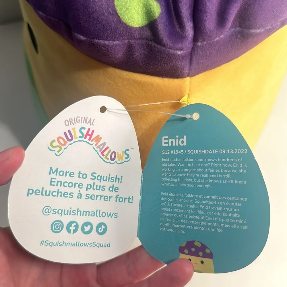 Enid the Neon Yellow Mushroom- 12” plush NWT Purple green spots - Picture 8 of 13